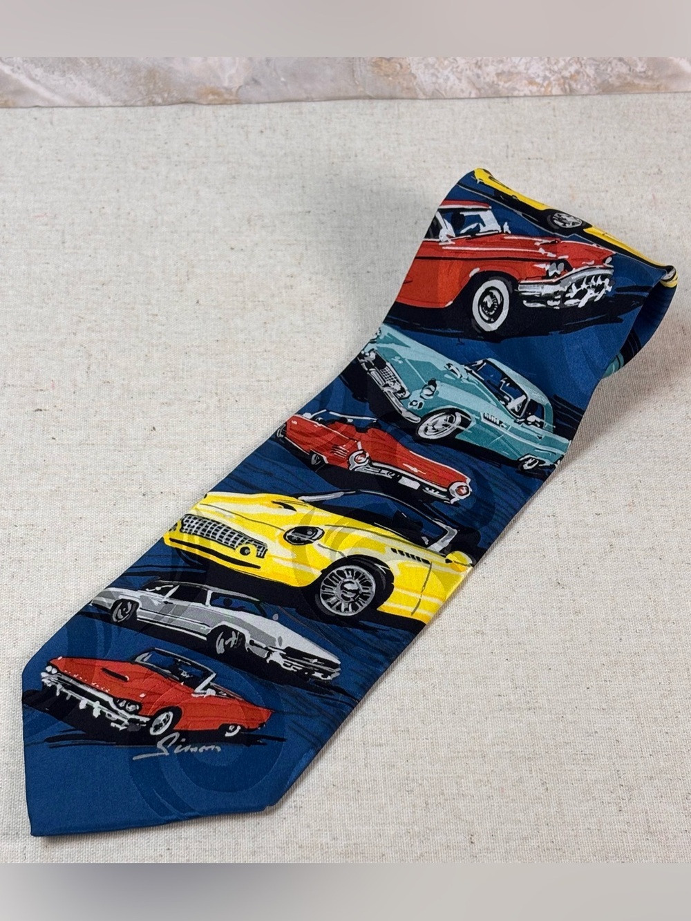 Ralph Marlin Classic T-Birds Ford Thunderbird Cars Silk Tie USA Made 56”